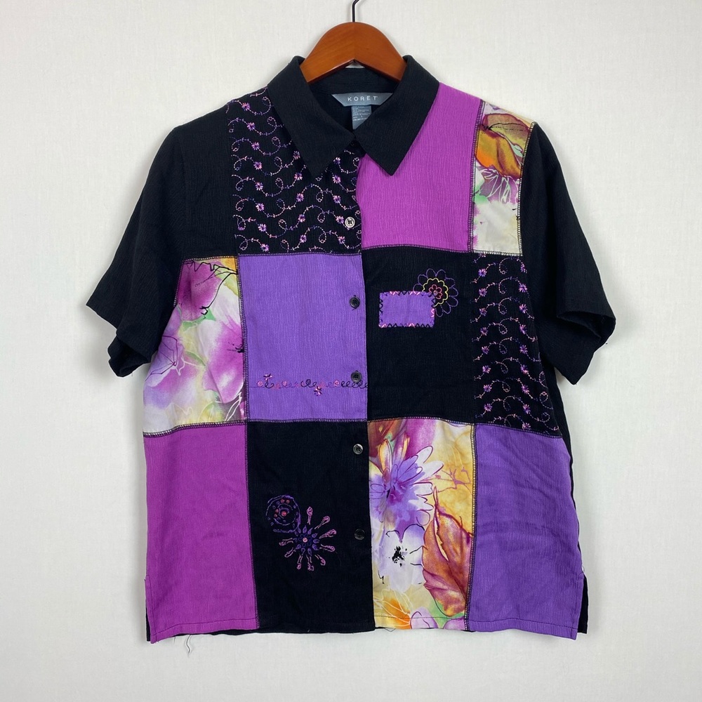 Vintage Color Block Button Up T-Shirt